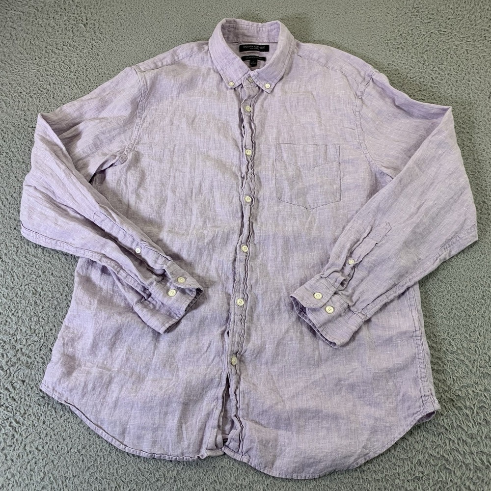 Banana Republic Camden‎ Shirt Mens Large Button Down 100% Linen Lilac Purple BR